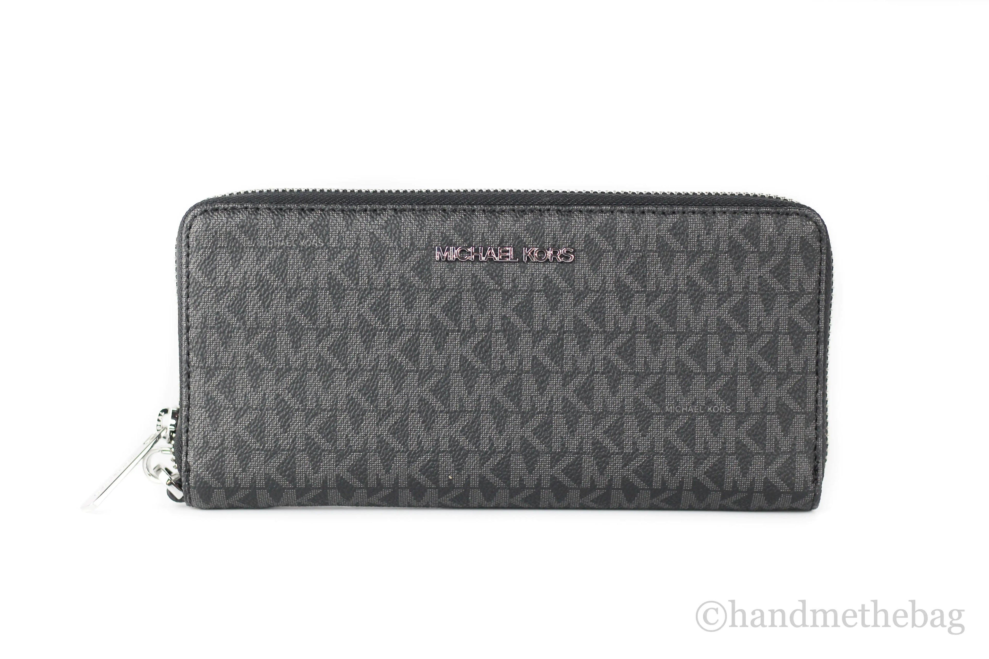 Michael Kors Jet Set Large Black Signature Continental Travel Wristlet Wallet